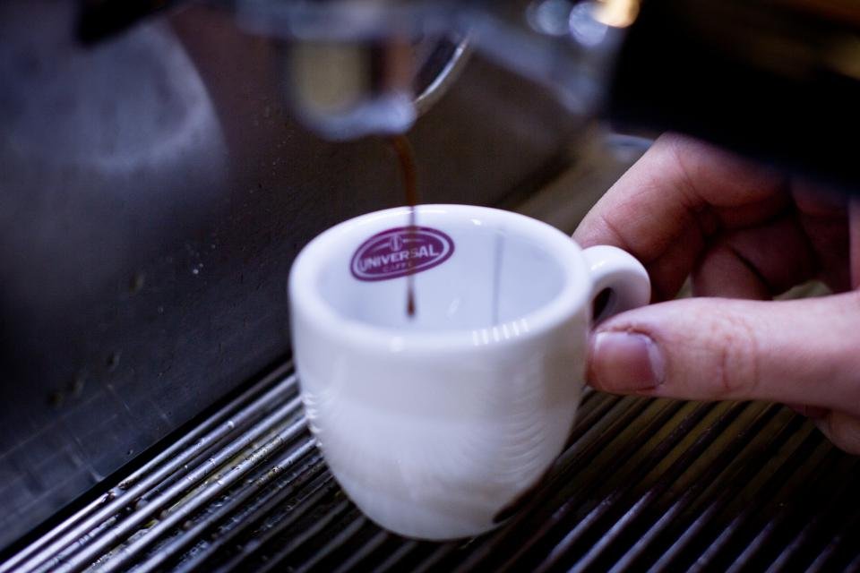 Espresso machine brewing coffee